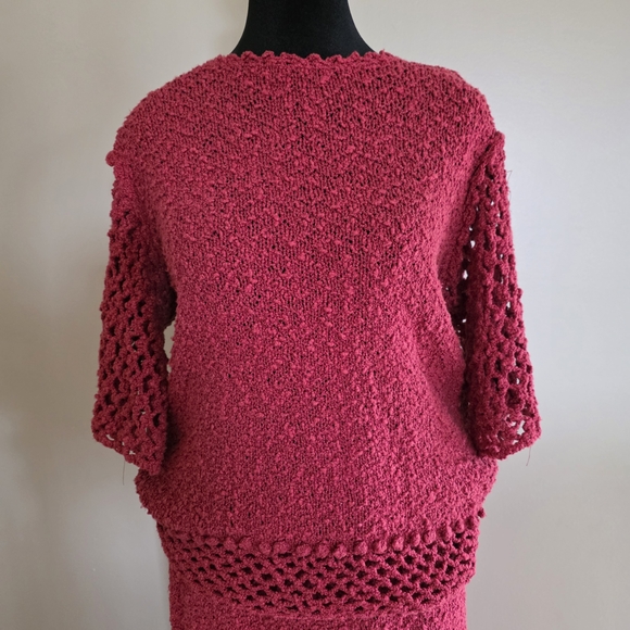 Chic Knit Skirt, Shirt and Cardigan 3 Piece Set in Red-brown Tone. Hand Made - Picture 3 of 16